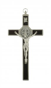 Copertina di 'Crocifisso San Benedetto in legno con Cristo in metallo argentato - 20 cm'
