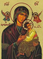 Immagine di 'Icona greca in legno "Madonna del Perpetuo Soccorso (Madonna della Passione)" - 14x11,5 cm'