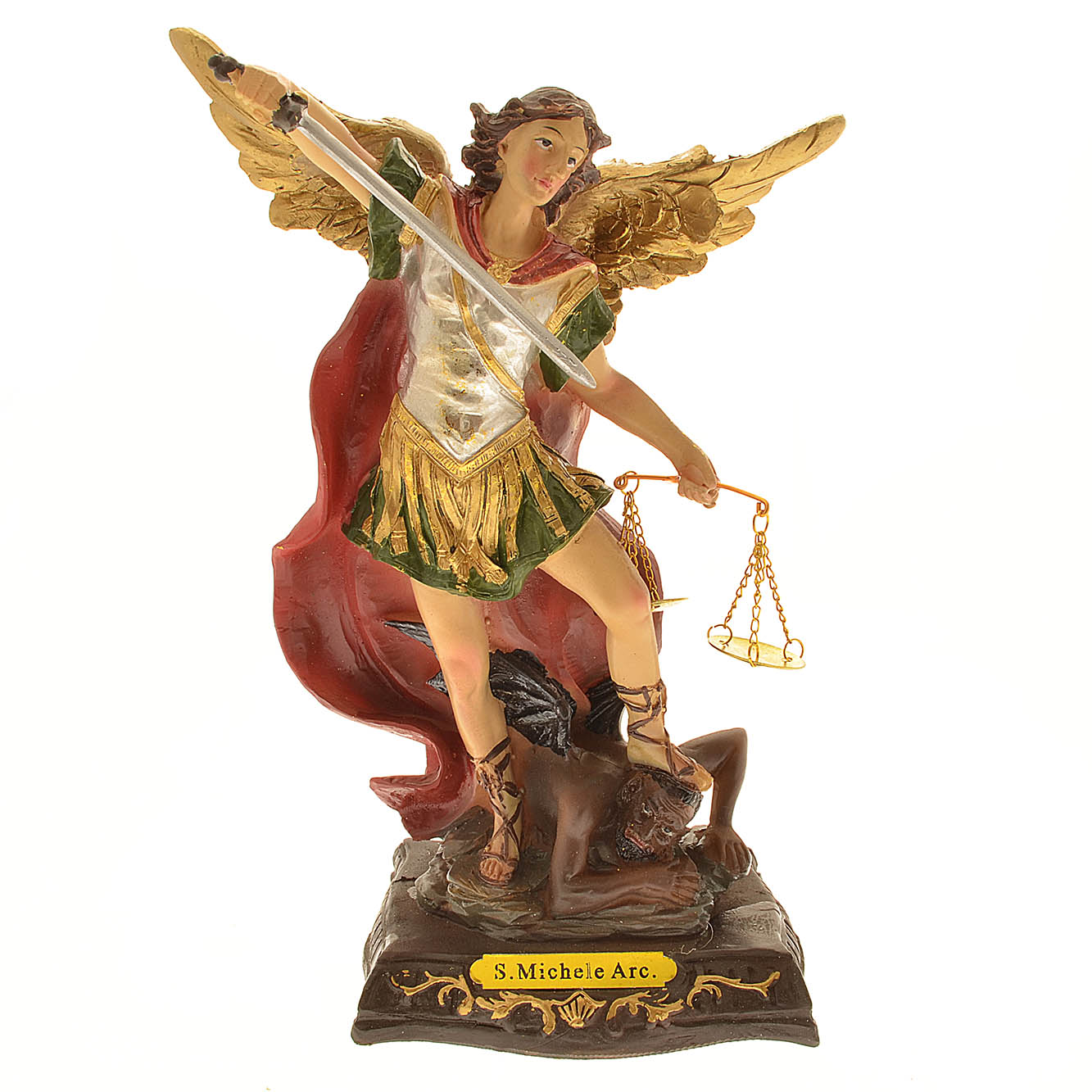 Statua San Michele Arcangelo Ali Oro in Resina Raffigurazione Sacra Figura 