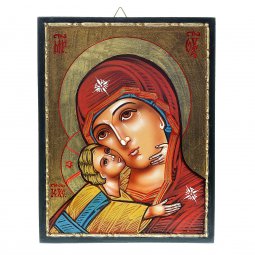 Copertina di 'Icona bizantina dipinta a mano "Madonna della Tenerezza Vladimirskaja" con decoro a rilievo - 18x14 cm'