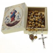 Scatolina portarosario con rosario in legno "Maria che scioglie i nodi"
