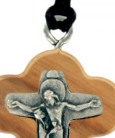 Immagine di 'Croce Cristo e Madonna Addolorata in legno di ulivo con cordone - 3,5 cm'