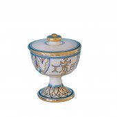 Pisside in ceramica simbolo IHS "Modello Vario e oro" - 14 cm