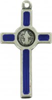 Immagine di 'Croce San Benedetto in metallo nichelato con smalto blu - 3,5 cm'