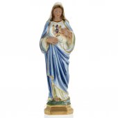 Statua in gesso madreperlato Sacro Cuore di Maria dipinta a mano - cm 20
