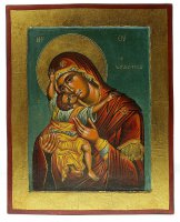 Icona greca dipinta a mano "Madonna della tenerezza" - 30x22 cm