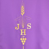 Immagine di 'Coprileggio viola con spiga, uva e scritta IHS ricamate'