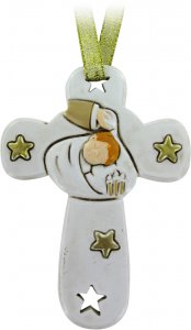 Copertina di 'Bomboniera battesimo: Croce in resina bianca con stelle - 8,5 cm'