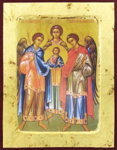 Copertina di 'Icona Tre Arcangeli, produzione greca su legno - 25,5 x 19 cm'