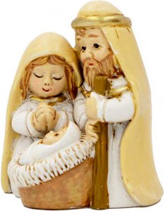 Copertina di 'Nativit in resina opaca con Maria a mani giunte e Giuseppe con barba e bastone - altezza 3,5 cm'