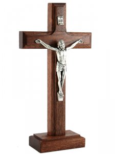 Copertina di 'Croce in legno di faggio con base e corpo in metallo - dimensioni 17x10 cm'