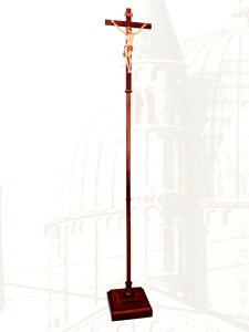 Copertina di 'Croce astile in legno con Crocifisso e base - altezza 215 cm'