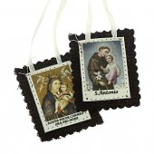 Scapolare Madonna del Carmine e Sant'Antonio di Padova in tessuto - 5 cm