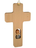 Immagine di 'Croce in legno con angioletto blu "Angelo buono" - dimensioni 20x11 cm'