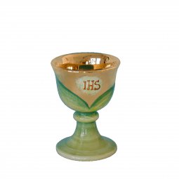 Copertina di 'Calice in ceramica con simbolo IHS "Modello tempo liturgico verde" - 15 cm'