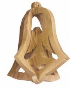 Copertina di 'Campana tridimensionale in legno d'ulivo con angelo - dimensioni 6,5x4 cm'