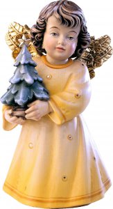 Copertina di 'Statuina dell'angioletto con alberello di Natale, linea da 10 cm, in legno dipinto a mano, collezione Angeli Sissi - Demetz Deur'