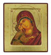 Icona Madonna della Tenerezza, Vergine di Vladimir, produzione greca su legno - 20 x 18 cm