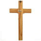 Immagine di 'Croce in legno d'ulivo e metallo argentato - altezza 27 cm'