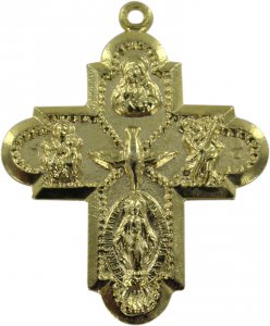 Copertina di 'Croce con quattro Santi in metallo dorato - 3 cm'