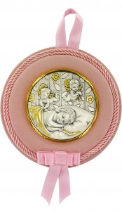 Copertina di 'Sopraculla in argento 925 raffigurante degli angioletti (rosa)  12 cm'