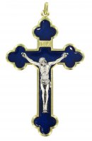 Croce in metallo dorato con smalto blu - 4 cm