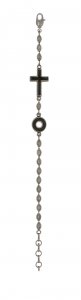 Copertina di 'Bracciale rosario Fidei in metallo nero con crociera per uomo - grani ovali 7 mm'