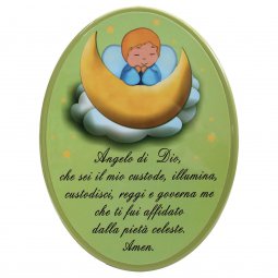 Copertina di 'Icona ovale verde "Angelo di Dio" per bambini - dimensioni 21x29 cm'