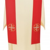 Immagine di 'Stola rossa con ricamo a croce greca e pesci stilizzati'