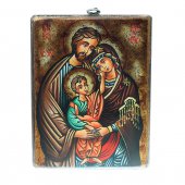 Icona bizantina dipinta a mano "Sacra Famiglia con Gesù in veste verde" - 18x14 cm