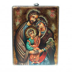 Copertina di 'Icona bizantina dipinta a mano "Sacra Famiglia con Gesù in veste verde" - 18x14 cm'