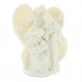 Natività con angelo in blocco di resina bianca - altezza 14 cm
