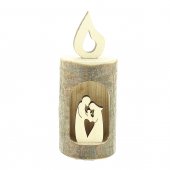 Corteccia a forma di candela con "Natività" intagliata - altezza 10 cm
