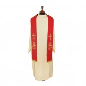 Stola rossa con croce e simboli eucaristici ricamati