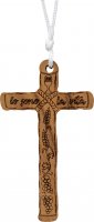 Croce per comunione in legno d'ulivo con laccio ed incisione "Io sono la vita" - dimensioni 8,5x4 cm
