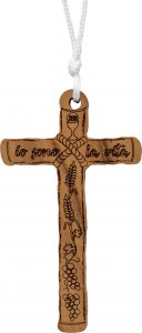 Copertina di 'Croce per comunione in legno d'ulivo con laccio ed incisione "Io sono la vita" - dimensioni 8,5x4 cm'