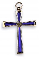 Croce in metallo dorato con smalto blu elettrico - 7 cm