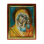 Icona greca dipinta a mano "Madonna di Kazan" - 21x16 cm