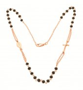 Immagine di 'Collana rosario con grani sfaccettati neri e finitura oro rosa'
