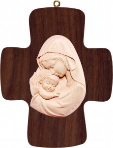 Copertina di 'Croce con Madonna rosso-azzurro - Demetz - Deur - Statua in legno dipinta a mano. Altezza pari a 16 cm.'