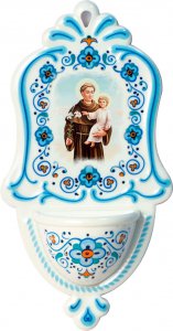 Copertina di 'Acquasantiera in polimero ad effetto ceramica "Sant'Antonio di Padova" - altezza 16 cm'
