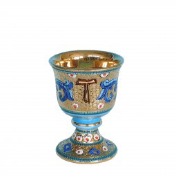 Copertina di 'Calice in ceramica con simbolo TAU "Modello Bizantino" - 15 cm'