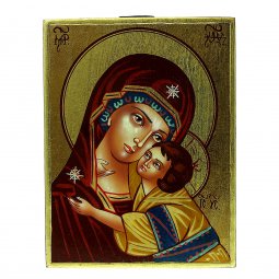 Copertina di 'Icona bizantina dipinta a mano "Madonna della Tenerezza Vladimirskaja e Ges con la veste dorata" - 18x14 cm'