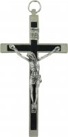 Croce in metallo nichelato con intarsio nero - 9 cm