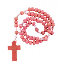Copertina di 'Rosario economico in legno tondo rosa diametro mm 7 legatura in seta'