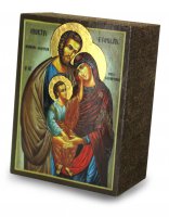 Immagine di 'Quadro icona Sacra Famiglia stampa su legno - 6,5 x 4,5 cm'