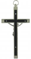 Immagine di 'Croce in metallo nichelato con intarsio nero - 9 cm'