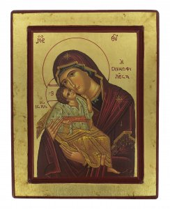 Copertina di 'Icona greca in legno "Madonna della Tenerezza Vergine di Vladimir" - 24,5x19 cm'