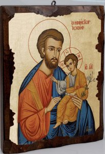Copertina di 'Icona in legno dipinta a mano "San Giuseppe e il bambino" - dimensioni 28x21 cm'