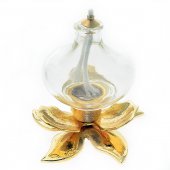 Lampada cipollina in vetro su base fior di loto in ottone dorato - dimensioni 10x10 cm